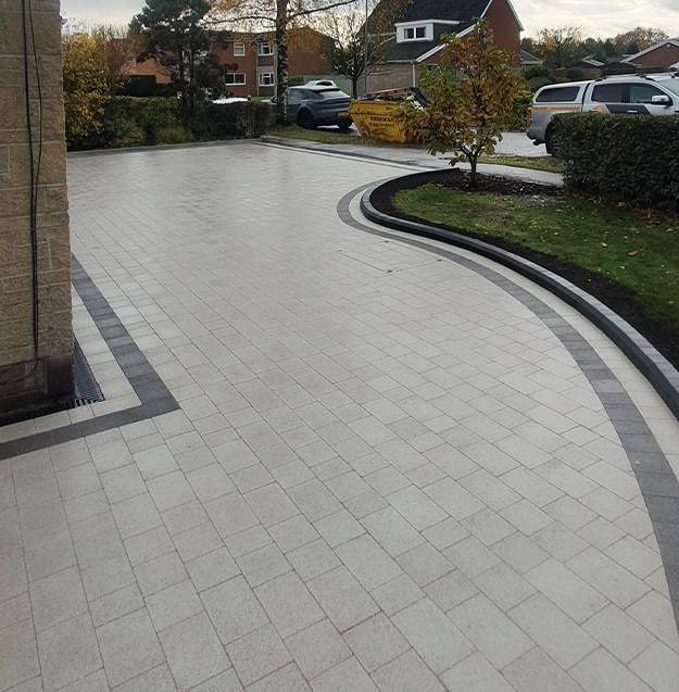 Modern block paved driveway outside residential property